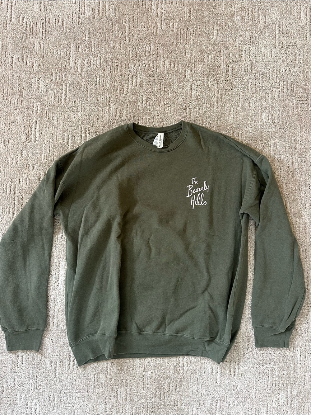Beverly Hills Hotel Bella Canvas Olive Green Crewneck Sweatshirt with Logo